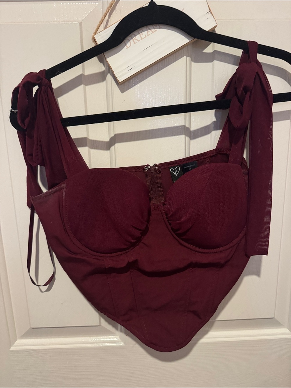 Windsor Burgundy Tie-Shoulder Bustier Crop Top